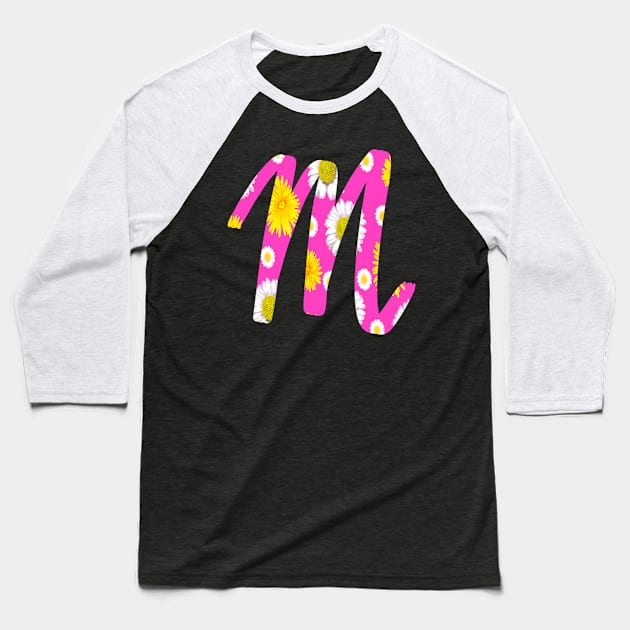 Letter m pink cursive personalized custom name monogram initials Alphabet M capital letter M Baseball T-Shirt by Artonmytee